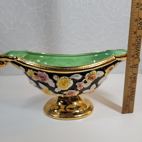Vintage S A Leart Co‎ Elpa Alcobça Porcelain Serving Bowl 1930s Floral 24k Gold - Picture 2 of 14